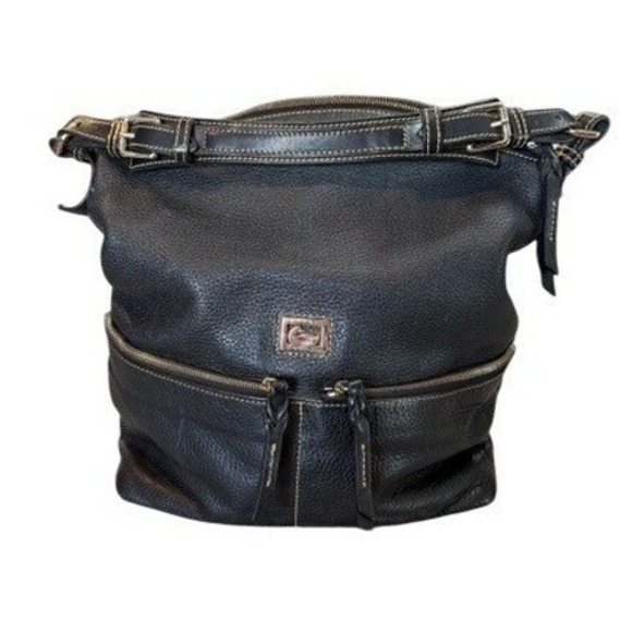 Dooney & Bourke Handbags - Dooney & Bourke Black Pebble Leather Zip Zip Hobo Bag Pink Gingham Lining